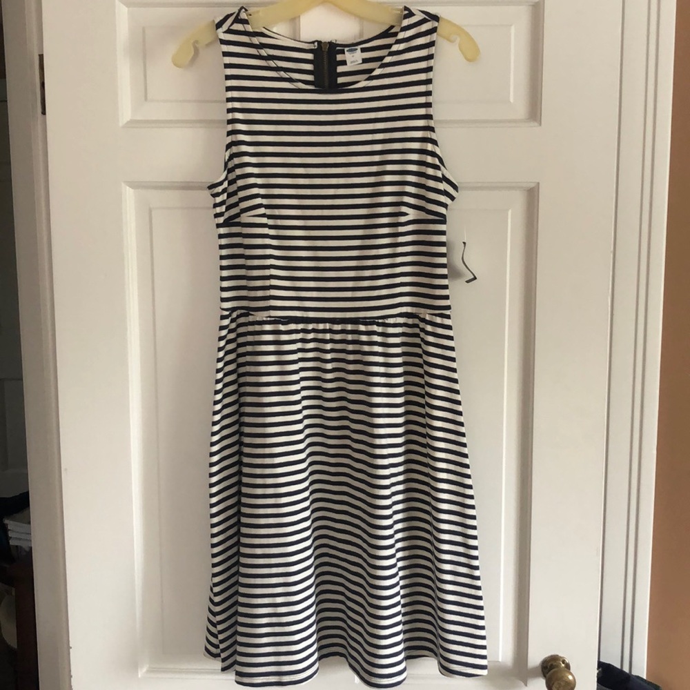 Navy and cream striped dress